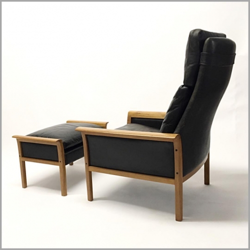 Teak and Leather Ottoman and Chair by Knut Saete for Vatne