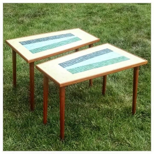 Walnut and Mosaic End Tables